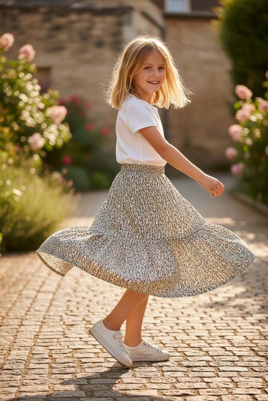 Zara girls ecru black crepe tiered pull on midi skirt size 13-14